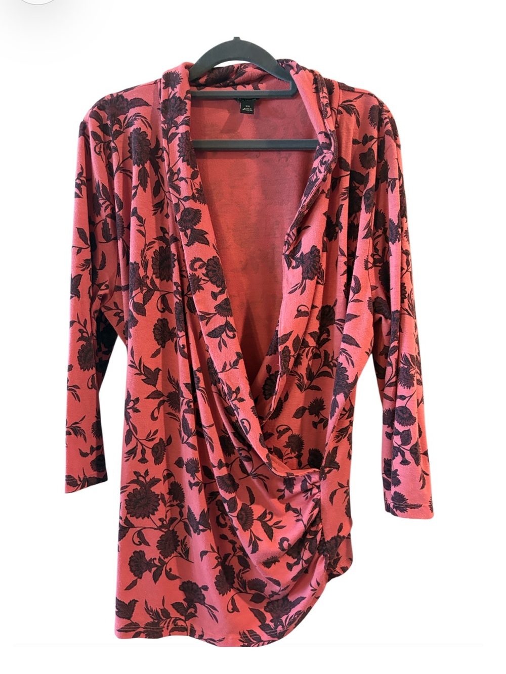 Ann Taylor Coral Pink Floral Drape Neck Top Size XXL
